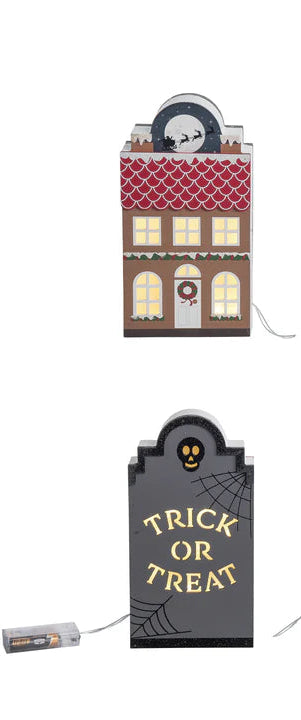 Reversible Light Up Wooden HalloweenDecor