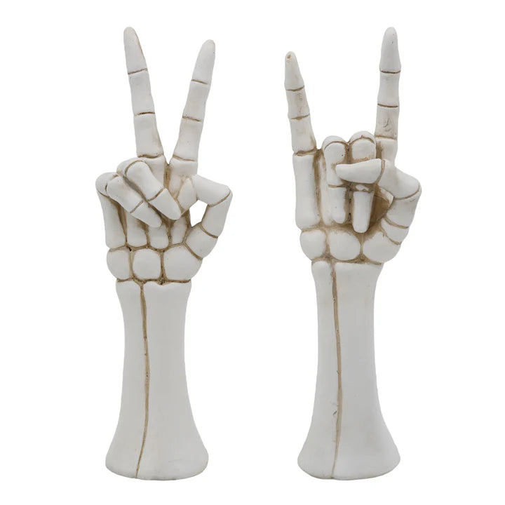 Rock On & Peace Sign Skeleton Hand Halloween Decor