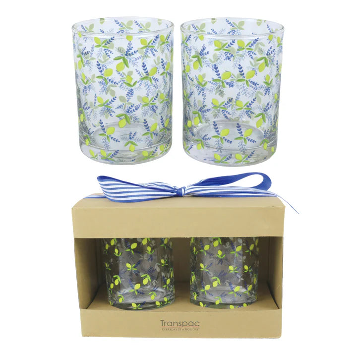 Glass Lemon Print Cups- Set of 2