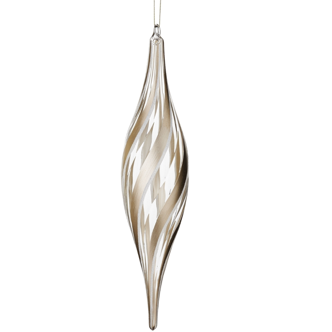 Gold & White Striped Finial Ornament