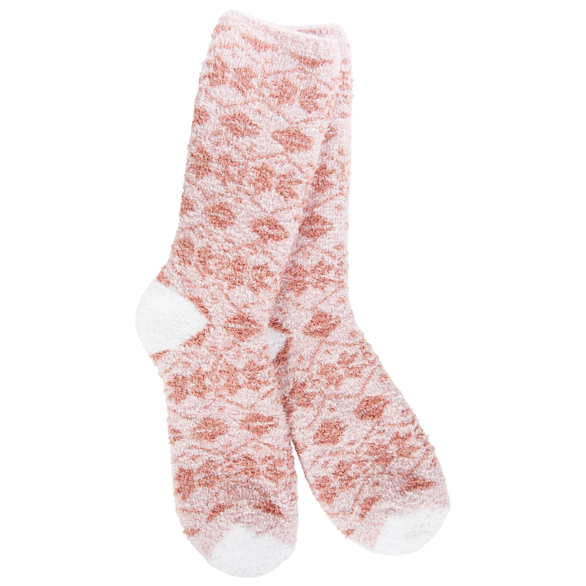 World's Softest Socks Fireside Crew Winter- Mauve Fair Isle- 662