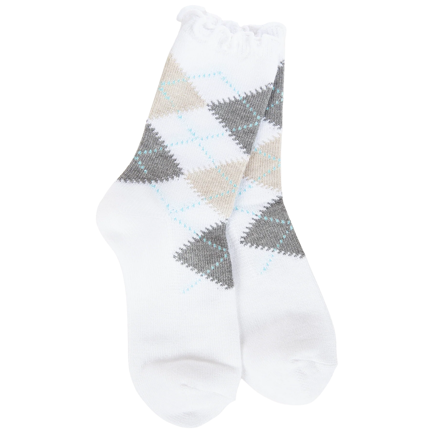 World's Softest Socks Weekend Argyle Ruffle Mini Crew-White Argyle- 914