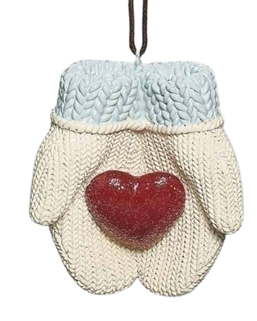Christmas Mittens Holding Heart Ornament