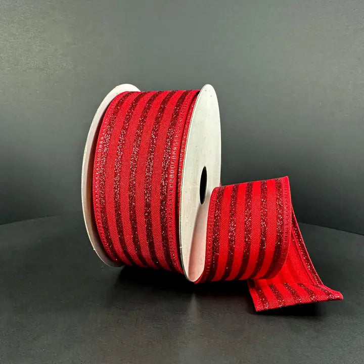 Dark Red & Glitter Striped Ribbon