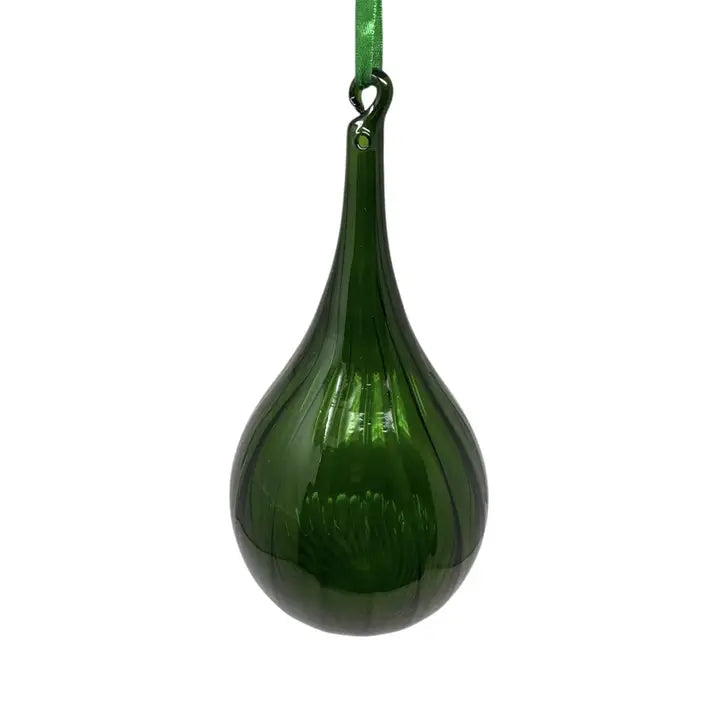 Dark Green Blown Glass Finial Teardrop Ornament