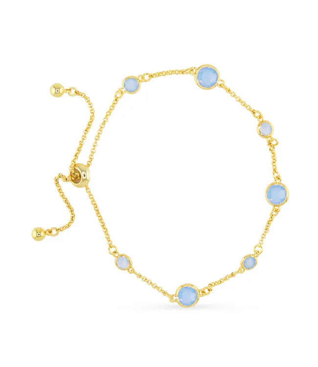 Gold & Blue Faceted Cubic Zirconia Pull Cord Bracelet
