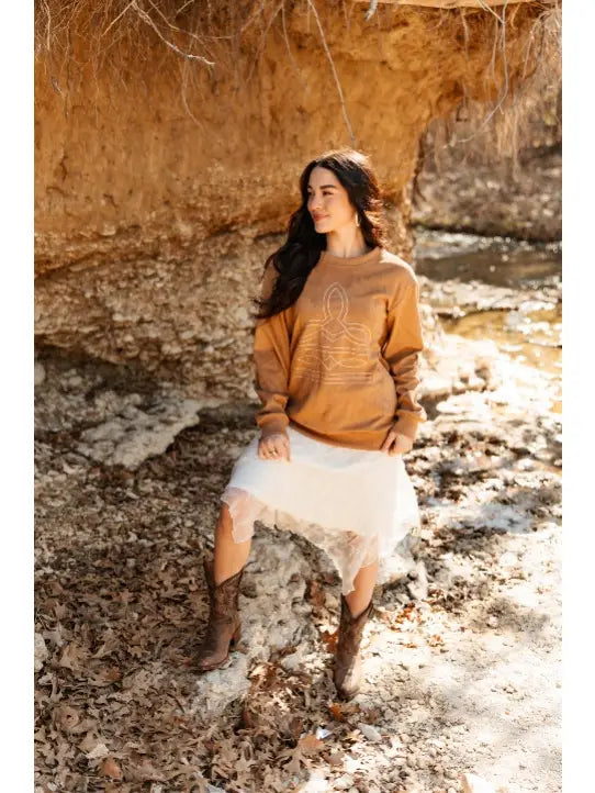 Suede Long-Sleeve Top with Boot Stitching