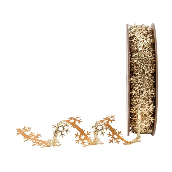 Ultrasonic Metallic Gold Snowflake Trim 10 Yard Roll