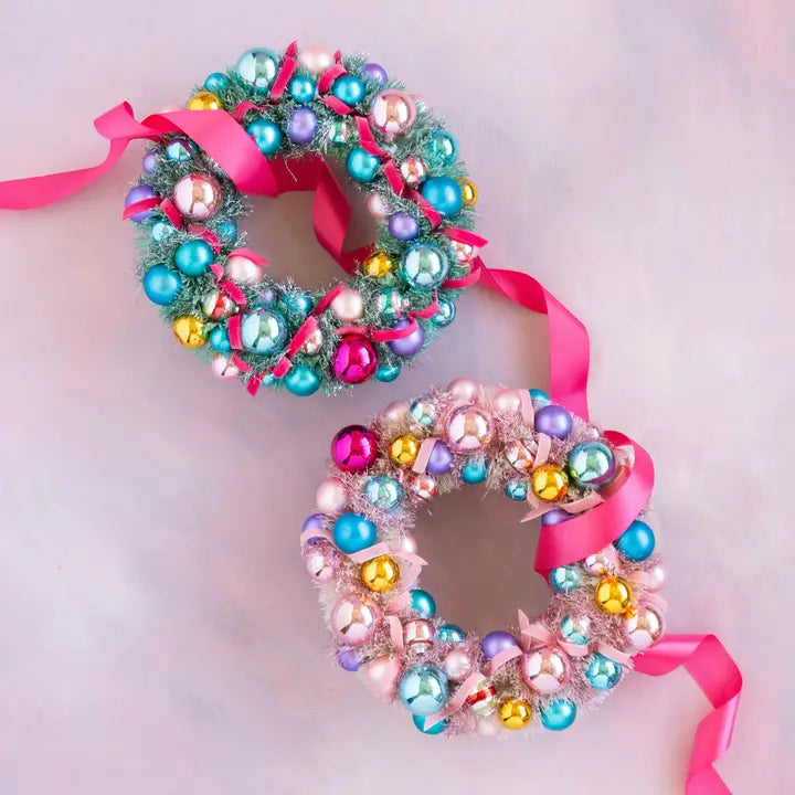 Glitterville Vintage Pastel Wreath, With Glass Ornaments