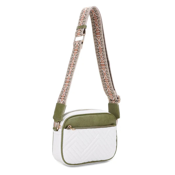 Two Tone Crossbody Bag With Guitar Strap
