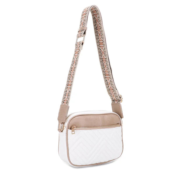 Two Tone Crossbody Bag With Guitar Strap