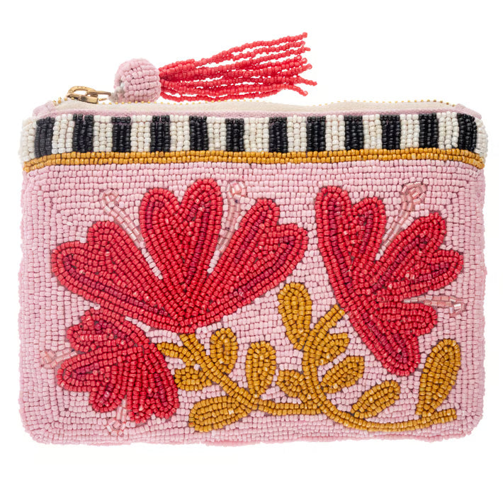 Beaded Carry All Pouch- Pink Floral