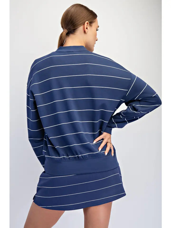 Navy & Cream Stripe Modal Scuba Top