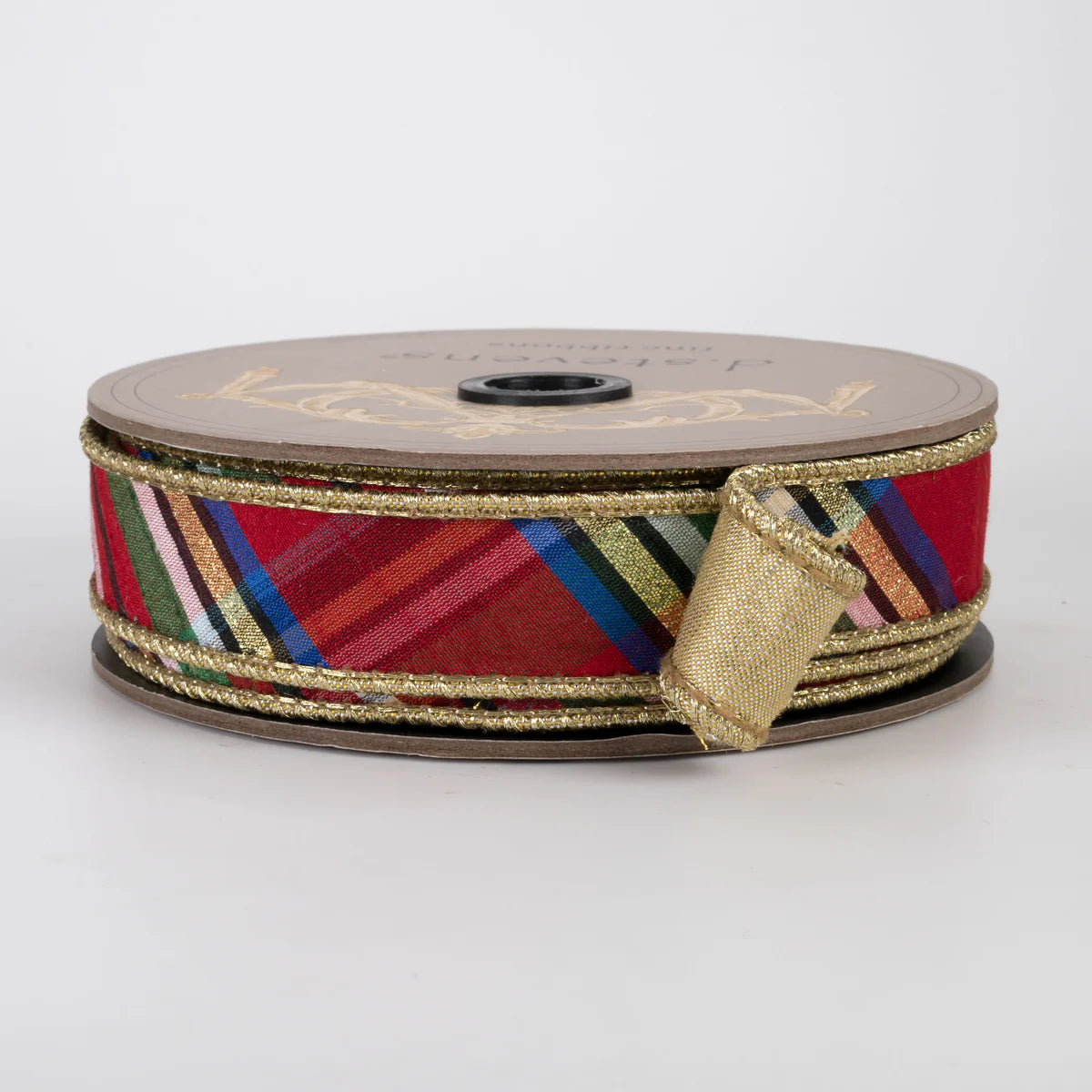 1" Faux Dupioni Gold Back Diagonal Nutcracker Plaid Ribbon