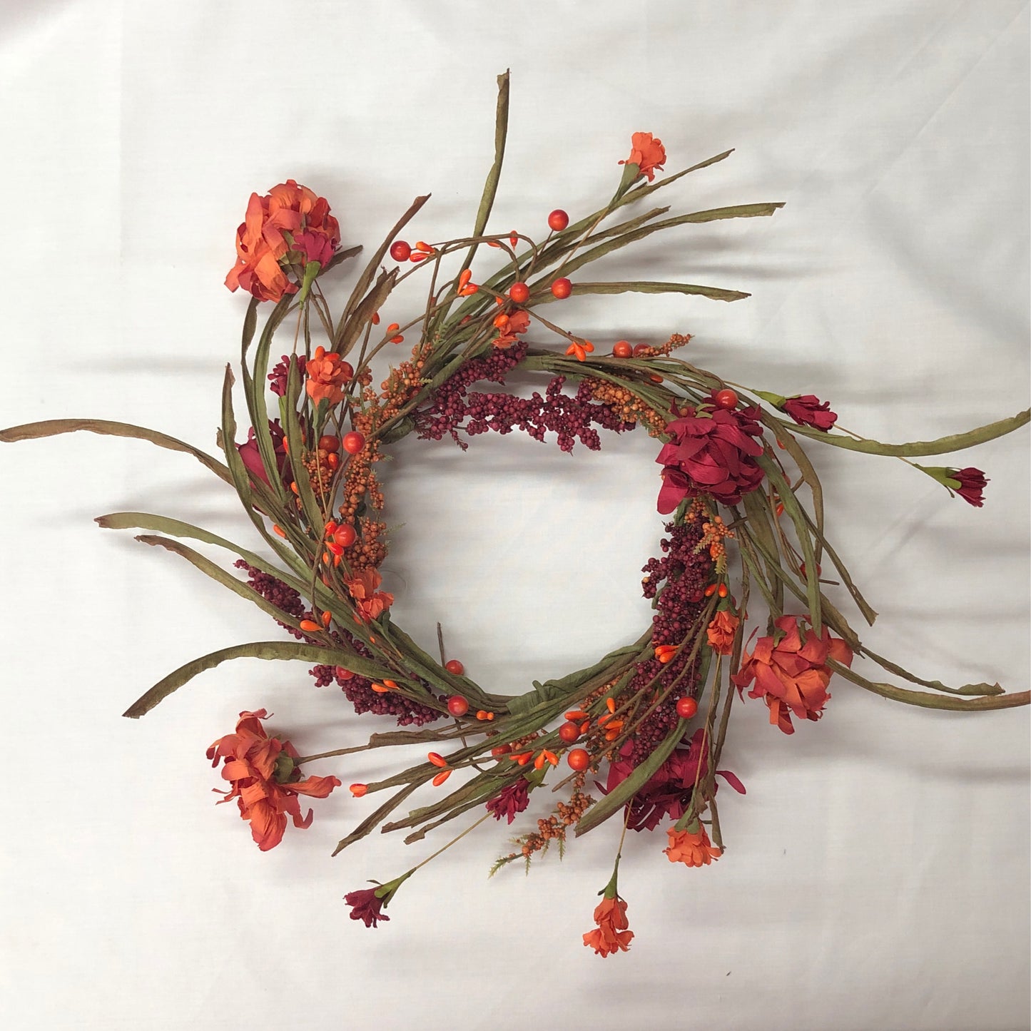 Maroon/Orange Floral Candle Circle Stem