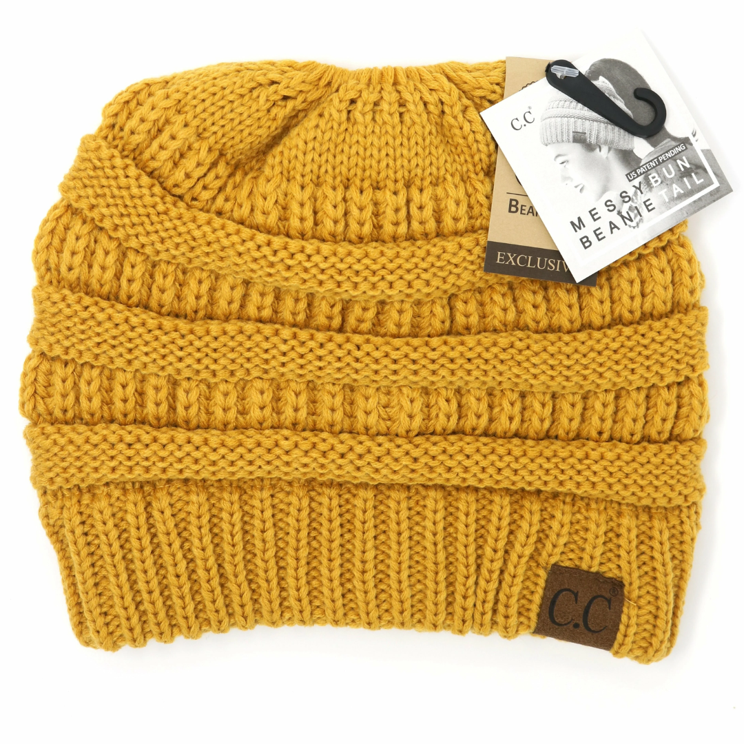 Mustard Solid Classic CC Beanie Tail