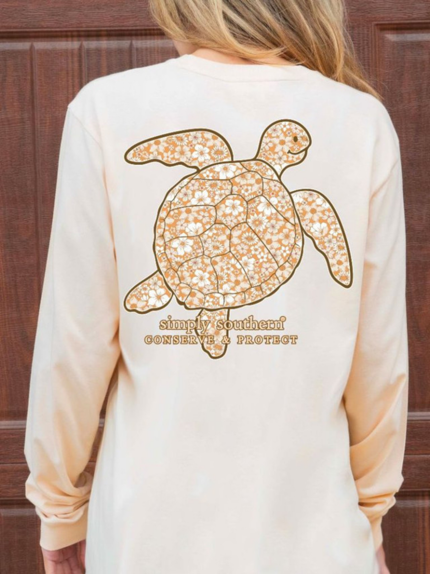 Simply Southern Long Sleeve Shirt With Orange Floral Turtle