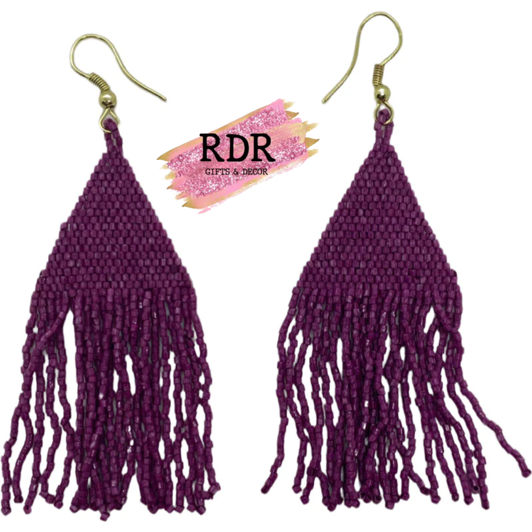 Magenta Shimmer Glass Beaded Earrings