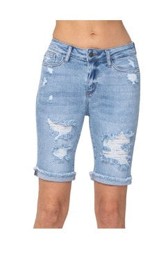 Judy Blue Light Destroyed Bermuda Shorts