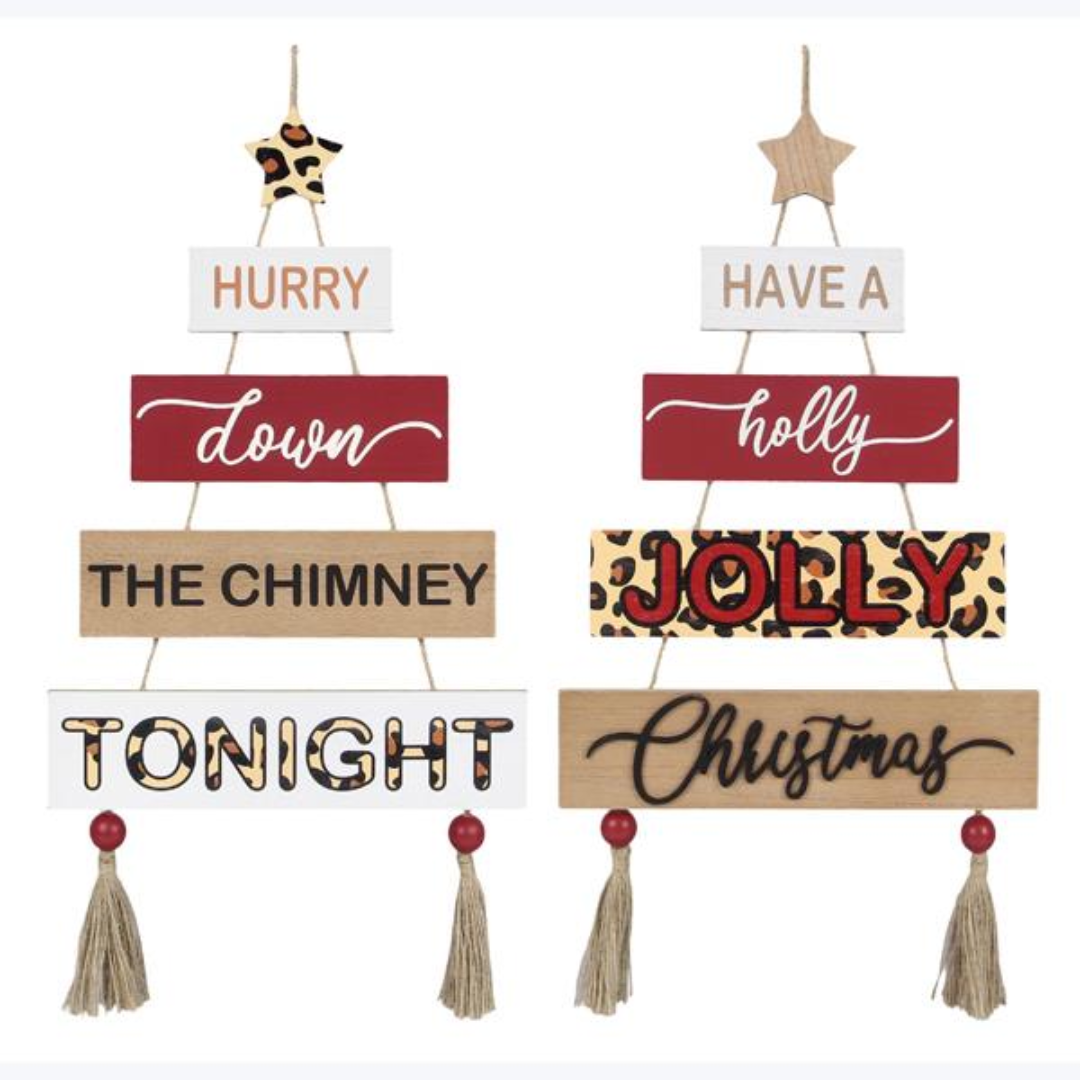 Wooden Tree Shaped Leopard Wall Sign