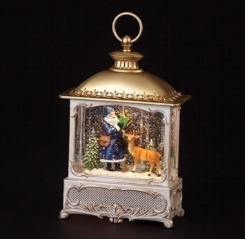 Swirl Glitter Square Lantern With Blue Santa & Deer