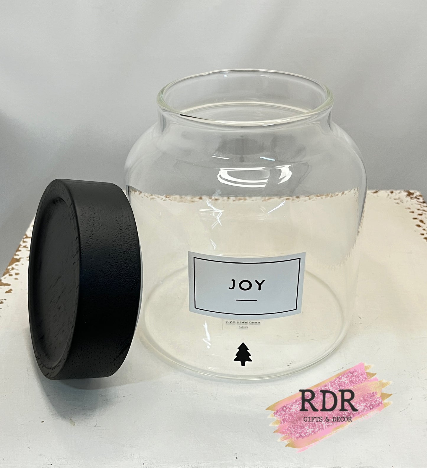 Holiday Food Storage Glass Canister With Sealed Wood Lid