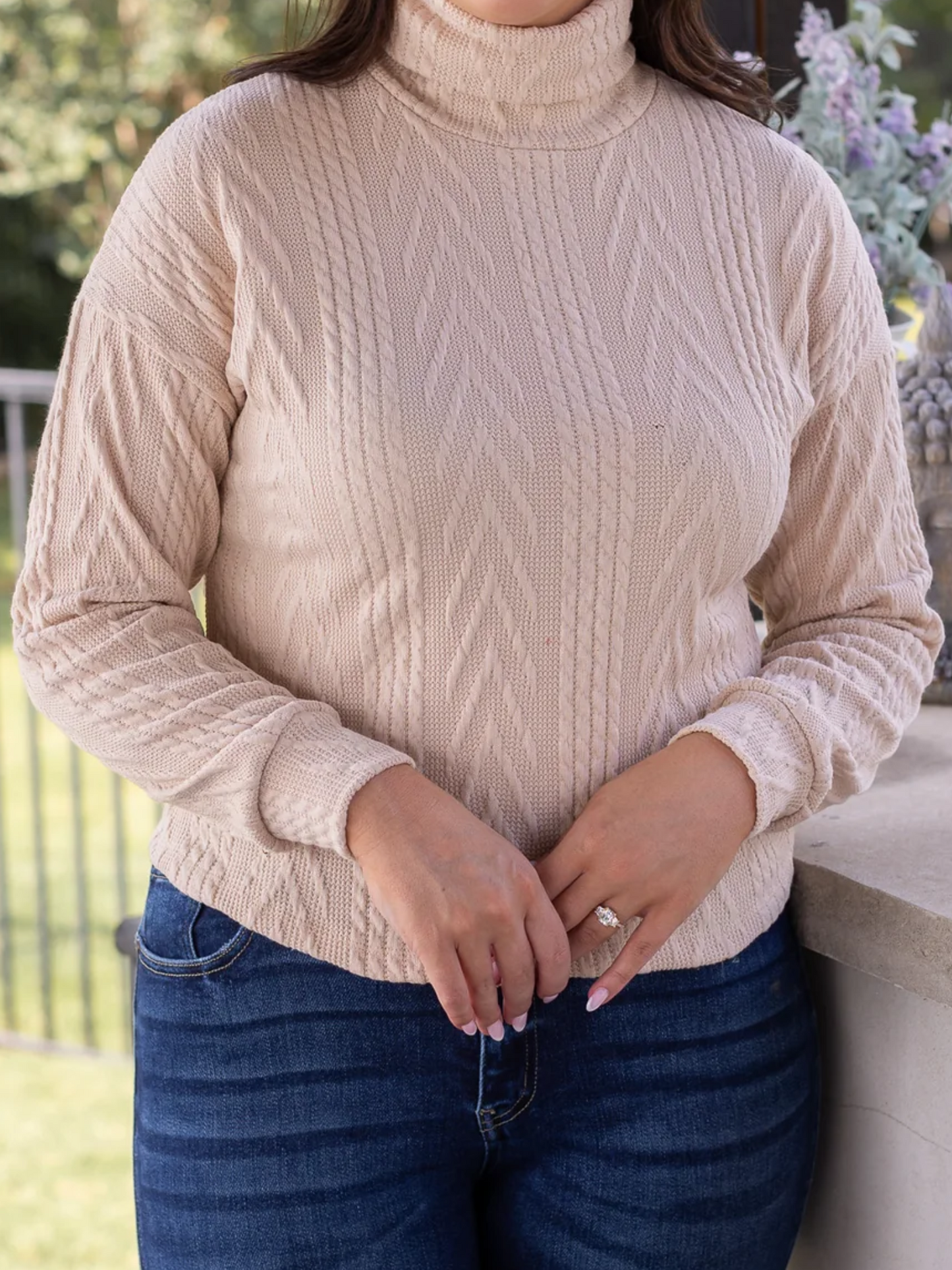 Southern Grace Beige Knit Turtleneck Sweater