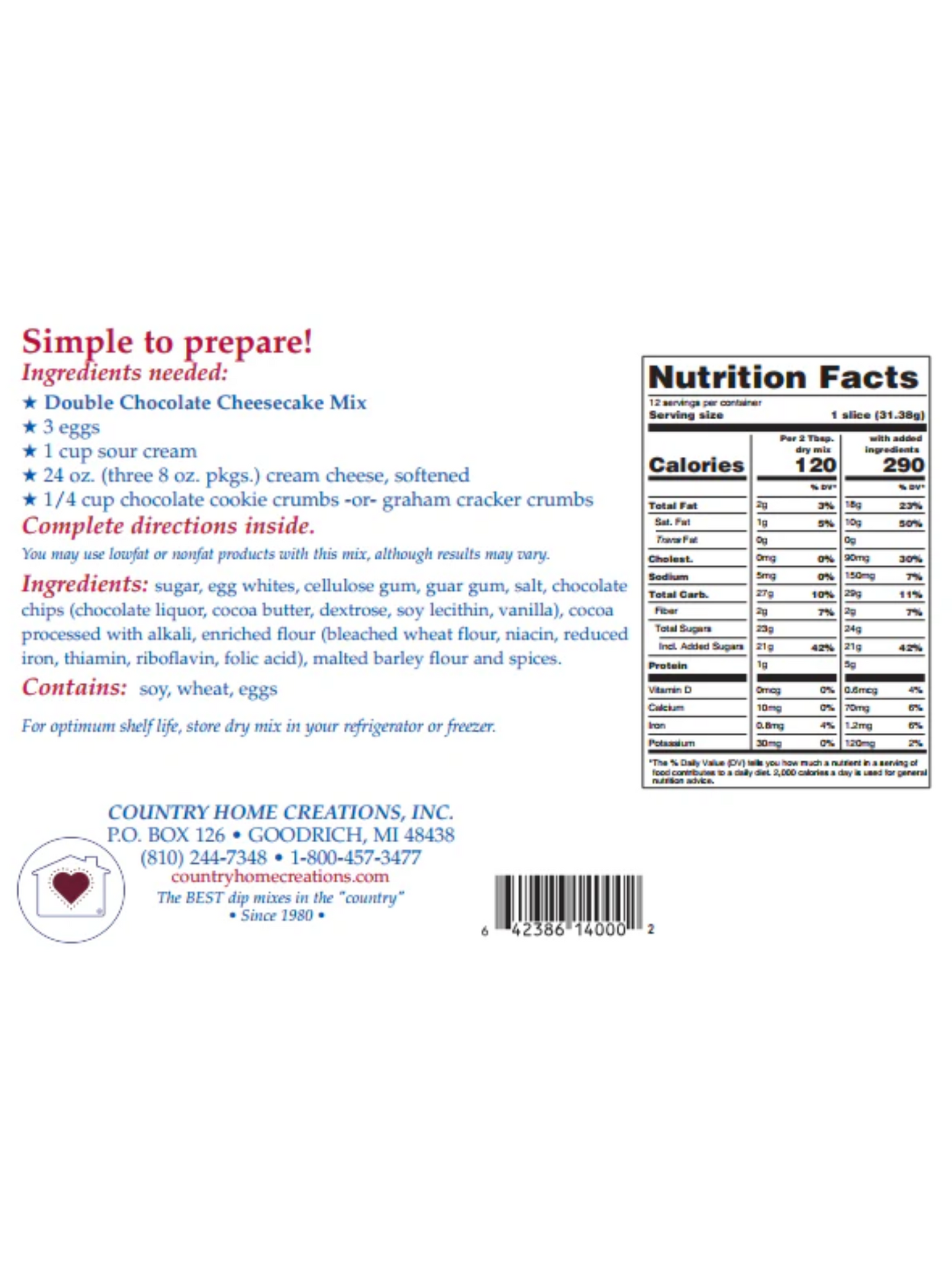 Country Home Creations Cheesecake Mix