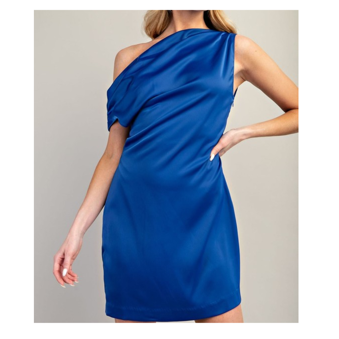 Asymmetrical Drape Neck Mini Dress