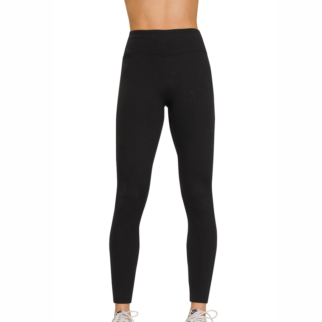Black Microfiber Soft Waist Band Full Length Leggings