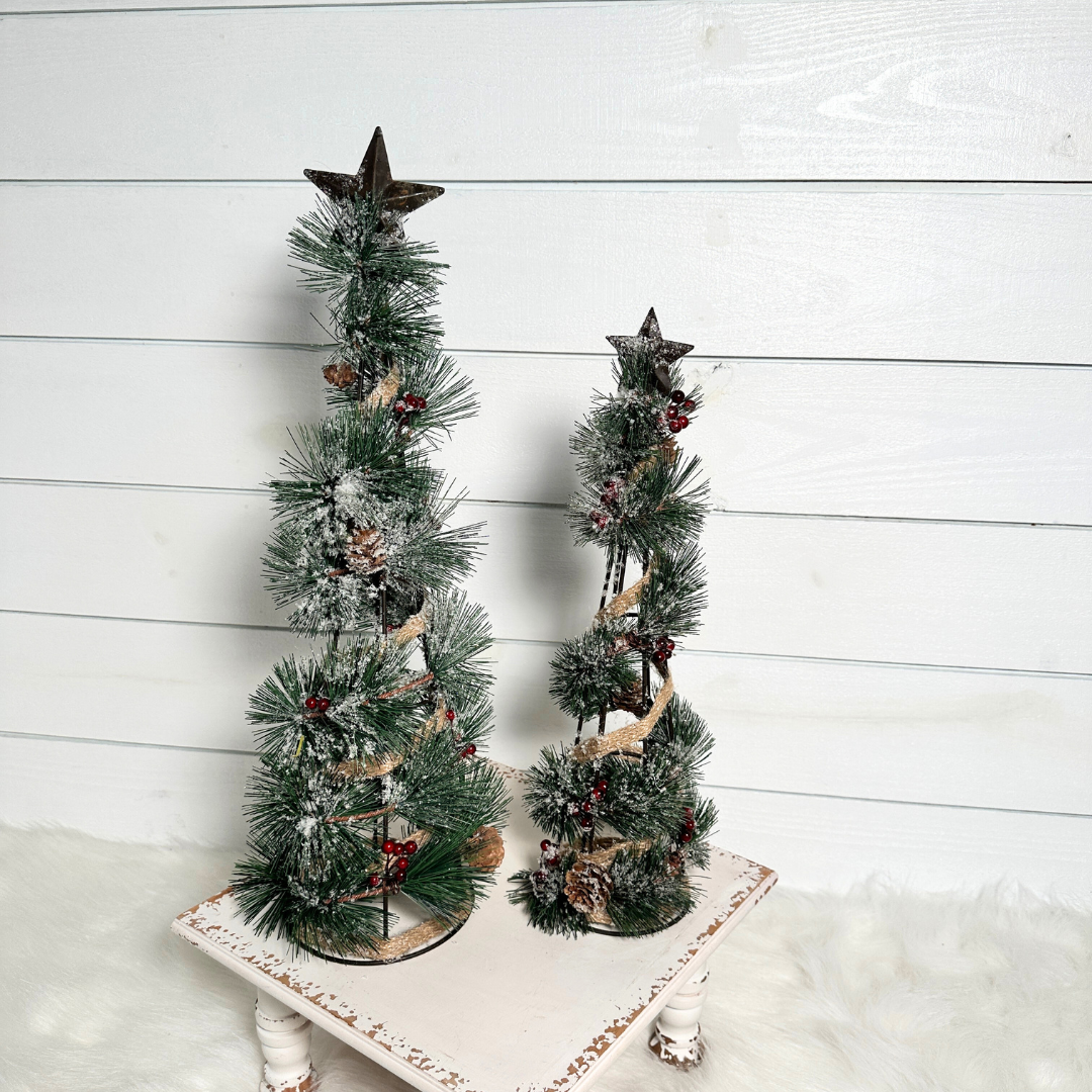 Rustic Wire & Burlap Cone Tree with Metal Star Topper