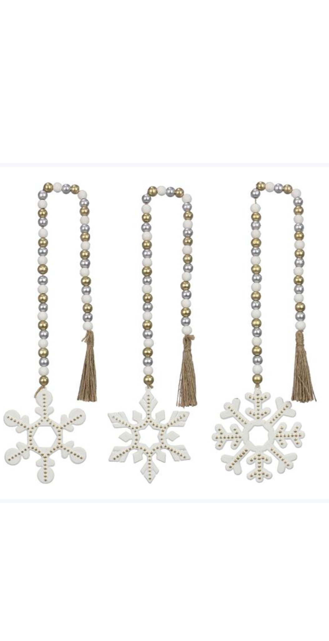Metal Snowflake On Wood Bead Garland