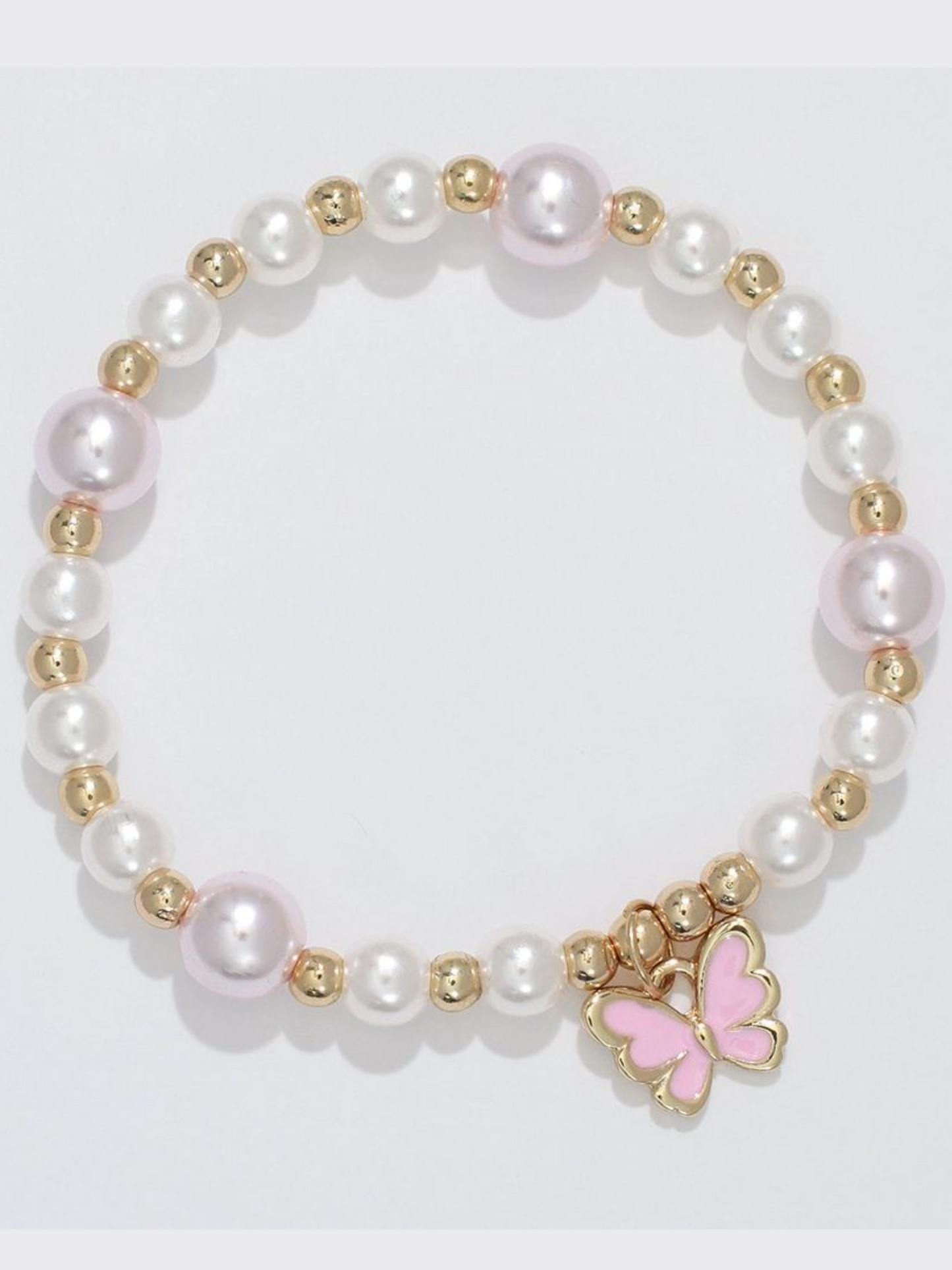 Pink Enamel Butterfly Little Love Bracelet With Pearls