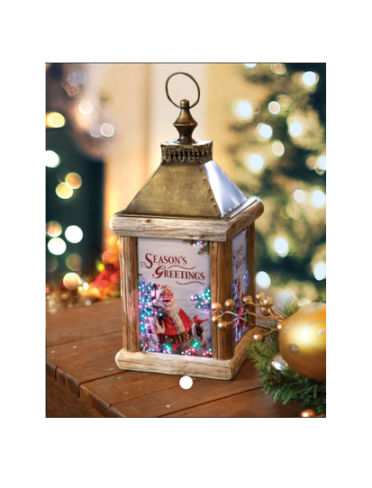 Winter Birch Santa Fiber Optic Lantern