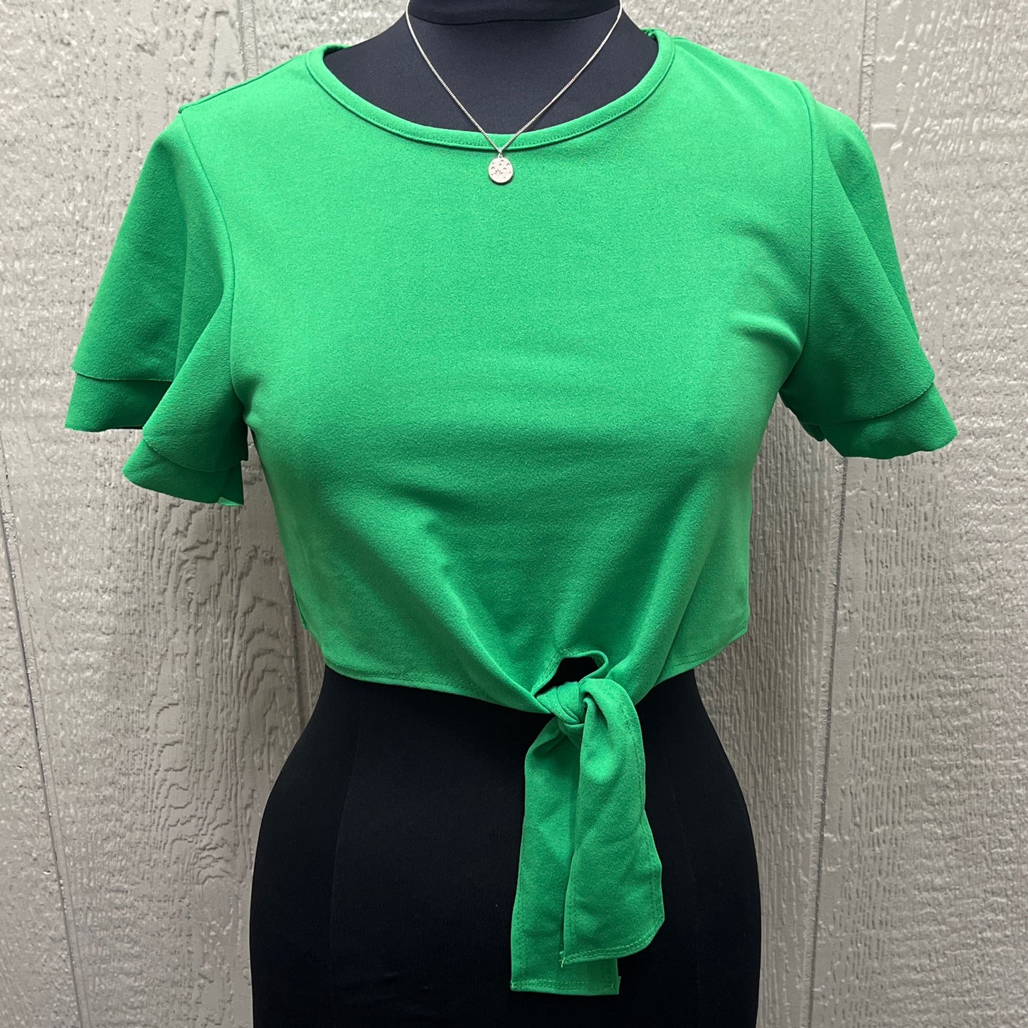 Kelly Green Tie Front Layered Sleeve Crop Top