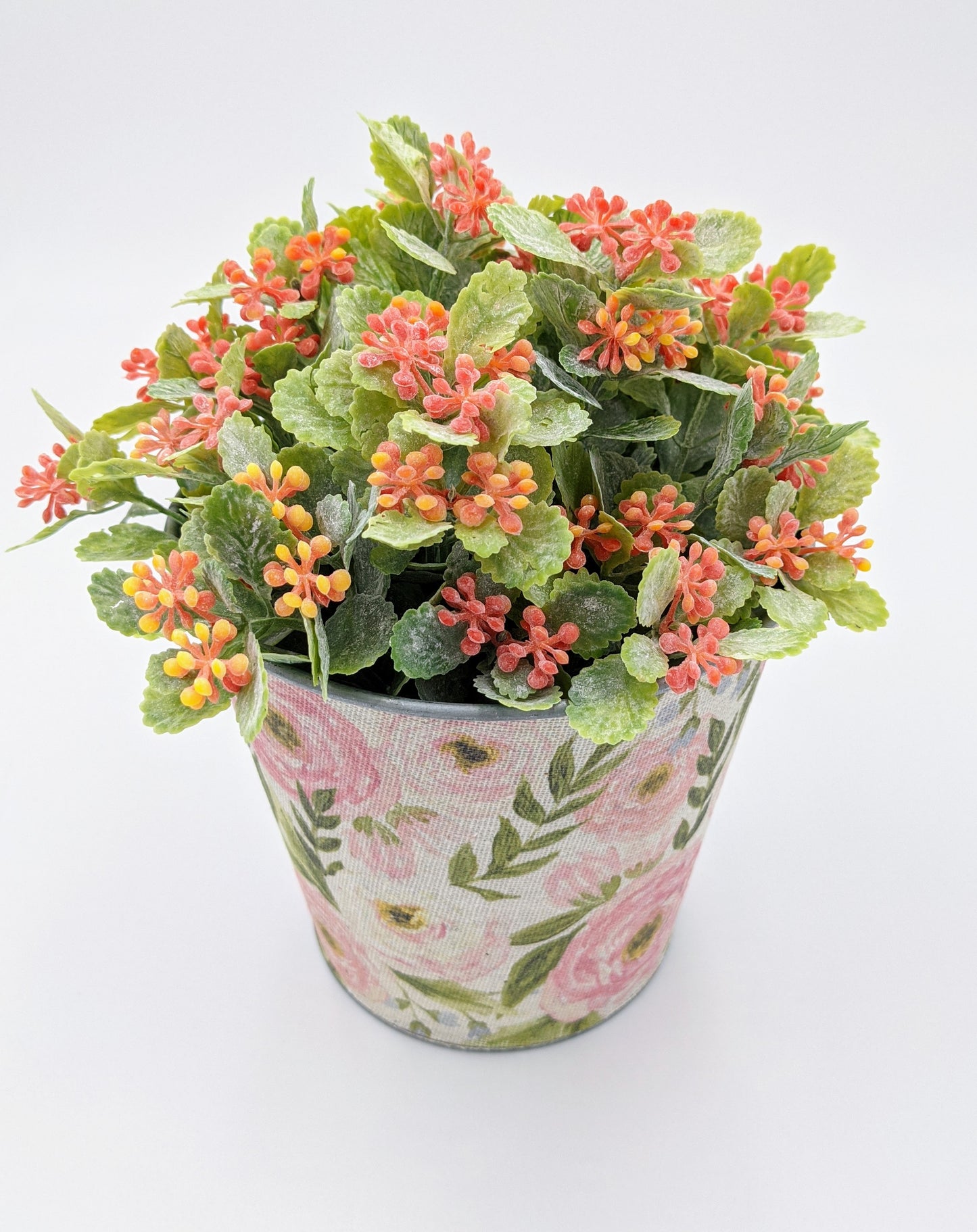 Tin Floral Covered Flower Pot
