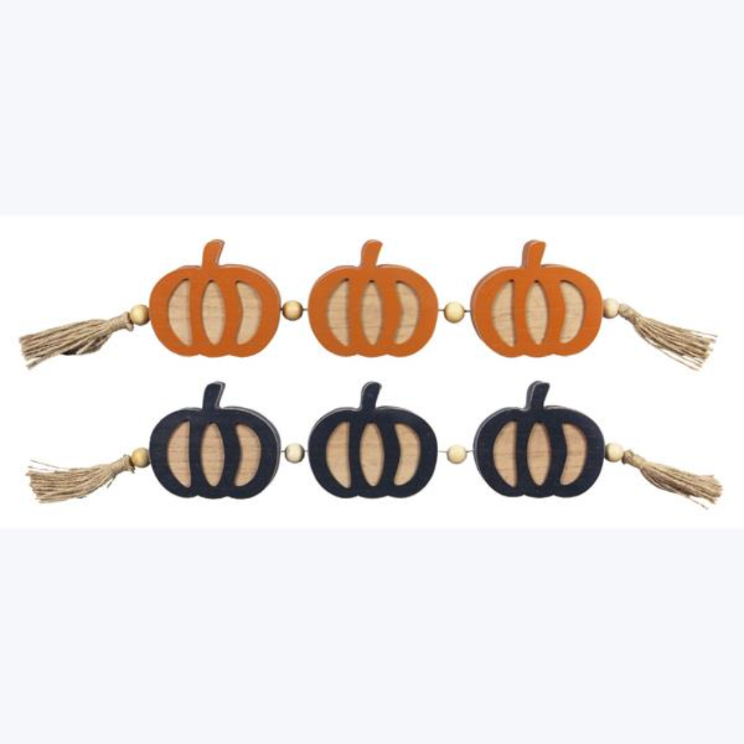 Wood Fall Harmony Tabletop Pumpkins with Blessing Beads