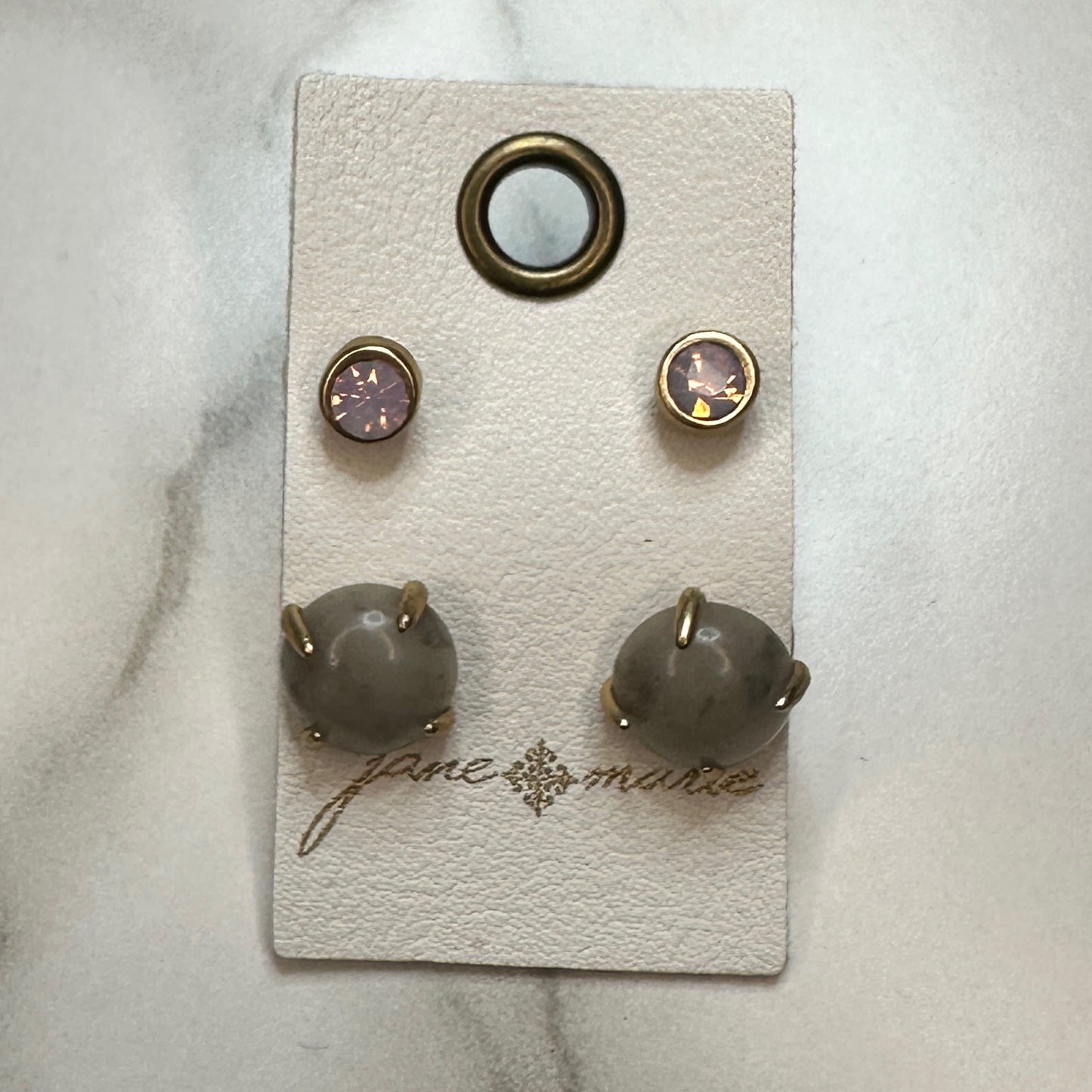 Jane Marie Pink Circle/Grey Circle 2 Stud Set Earrings