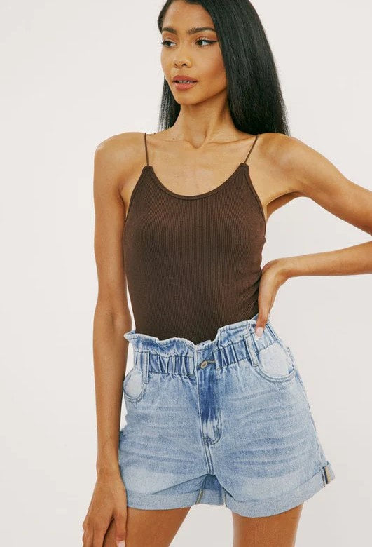 Kancan Light Denim High Rise Paper Bag Shorts