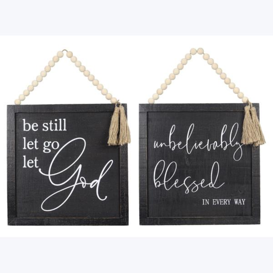 Wood Framed Wall Signed with Blessing Bead Hanger