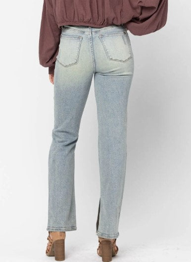Judy Blue Light High Waist Straight Medium Destroy Slit Jeans