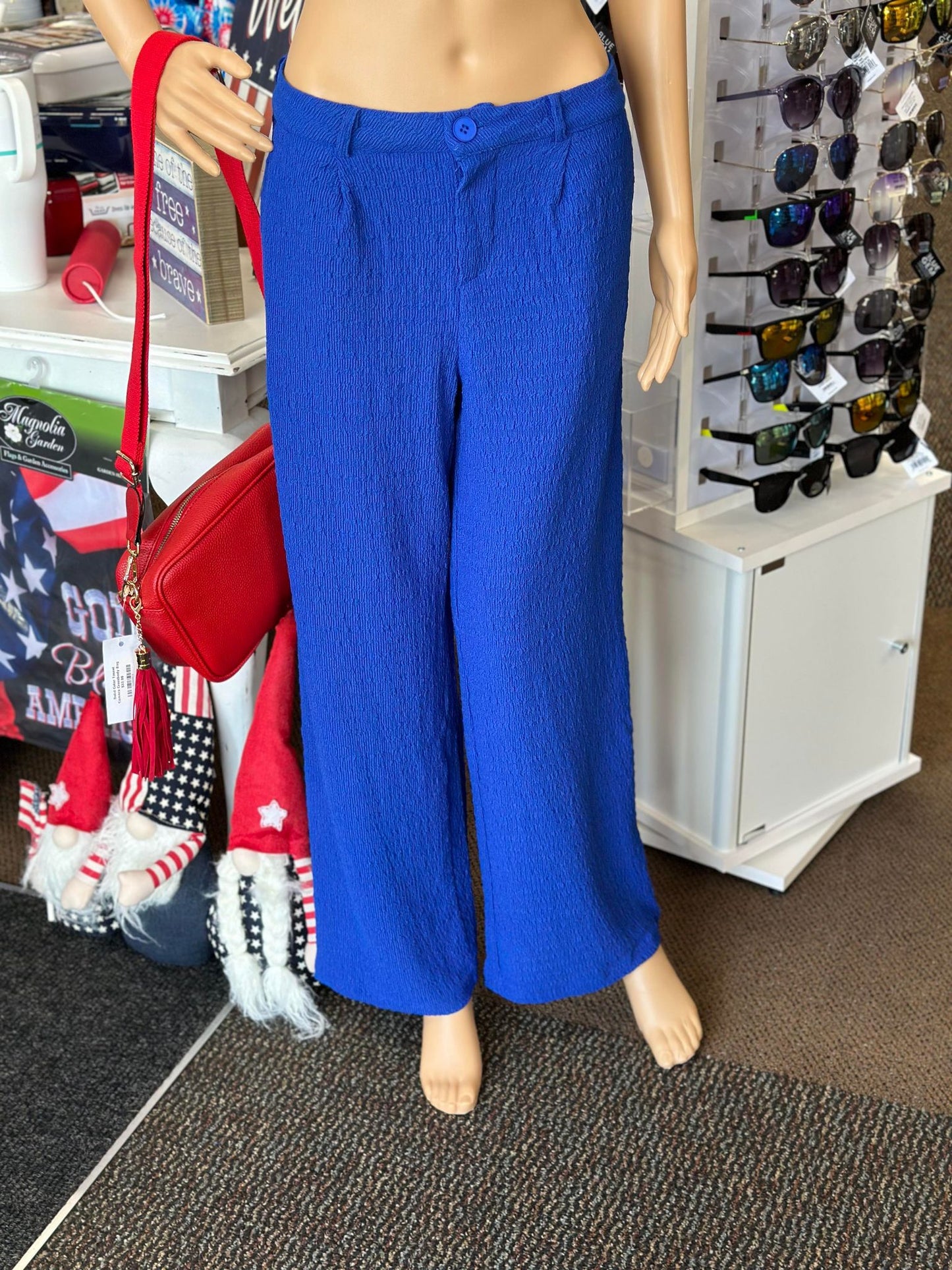 Royal Blue Low Waist Pleated Wide Leg Pants