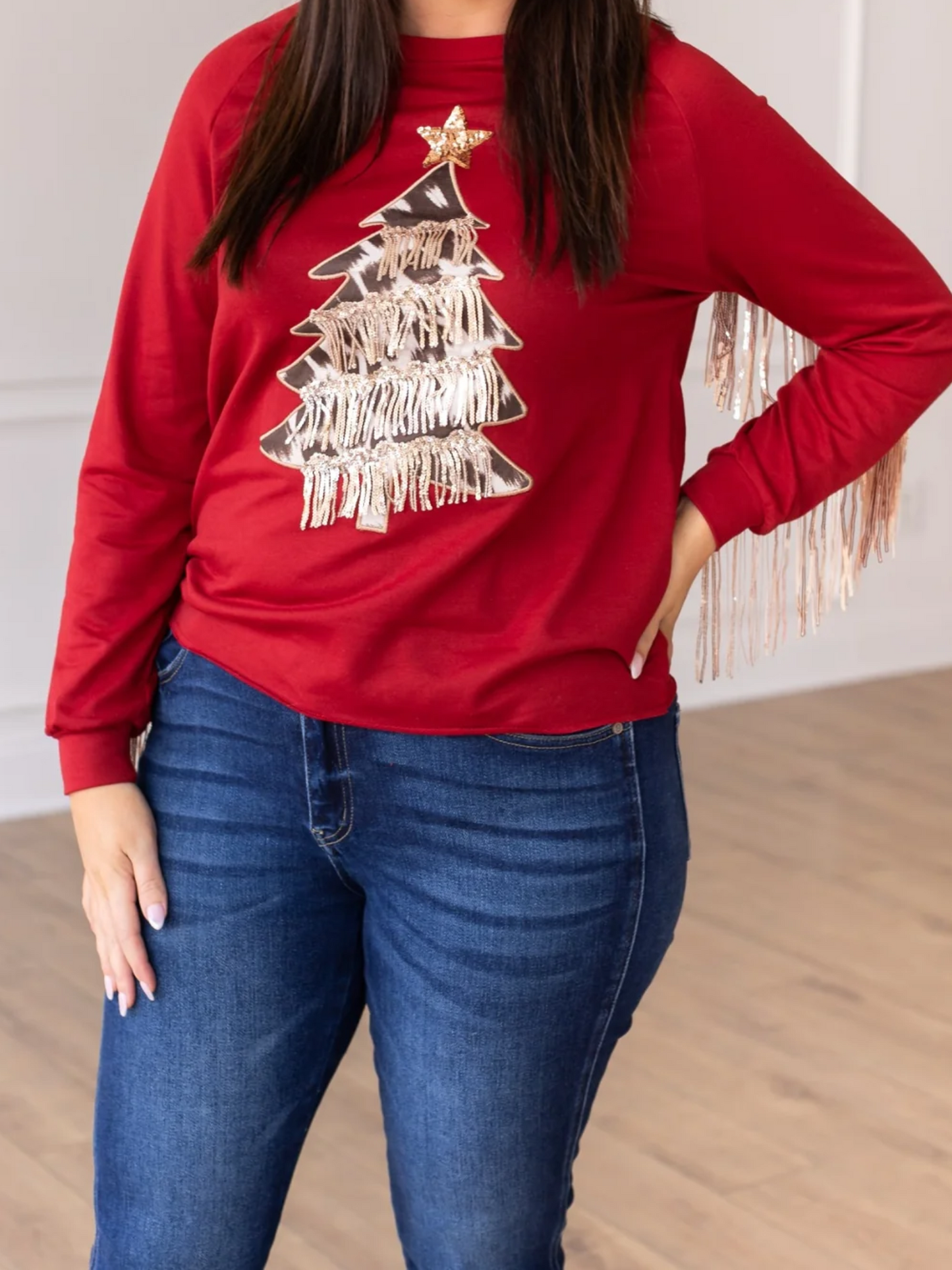 Southern Grace Red Top With Cowhide Tree & Fringe