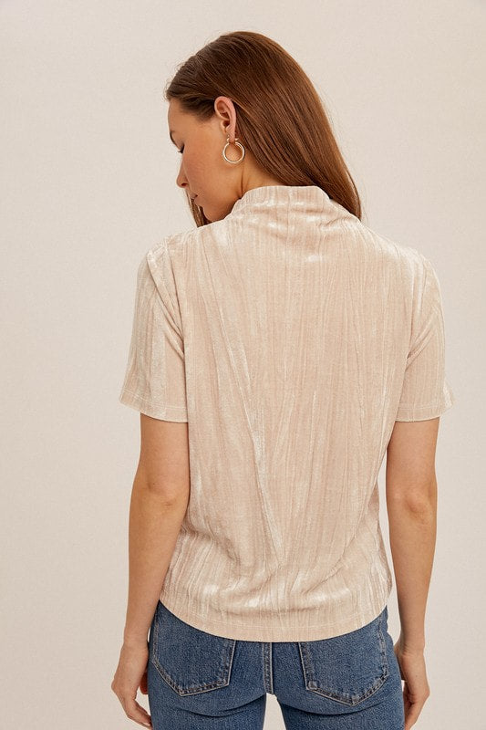 Butter High Neck Crinkled Velvet Top
