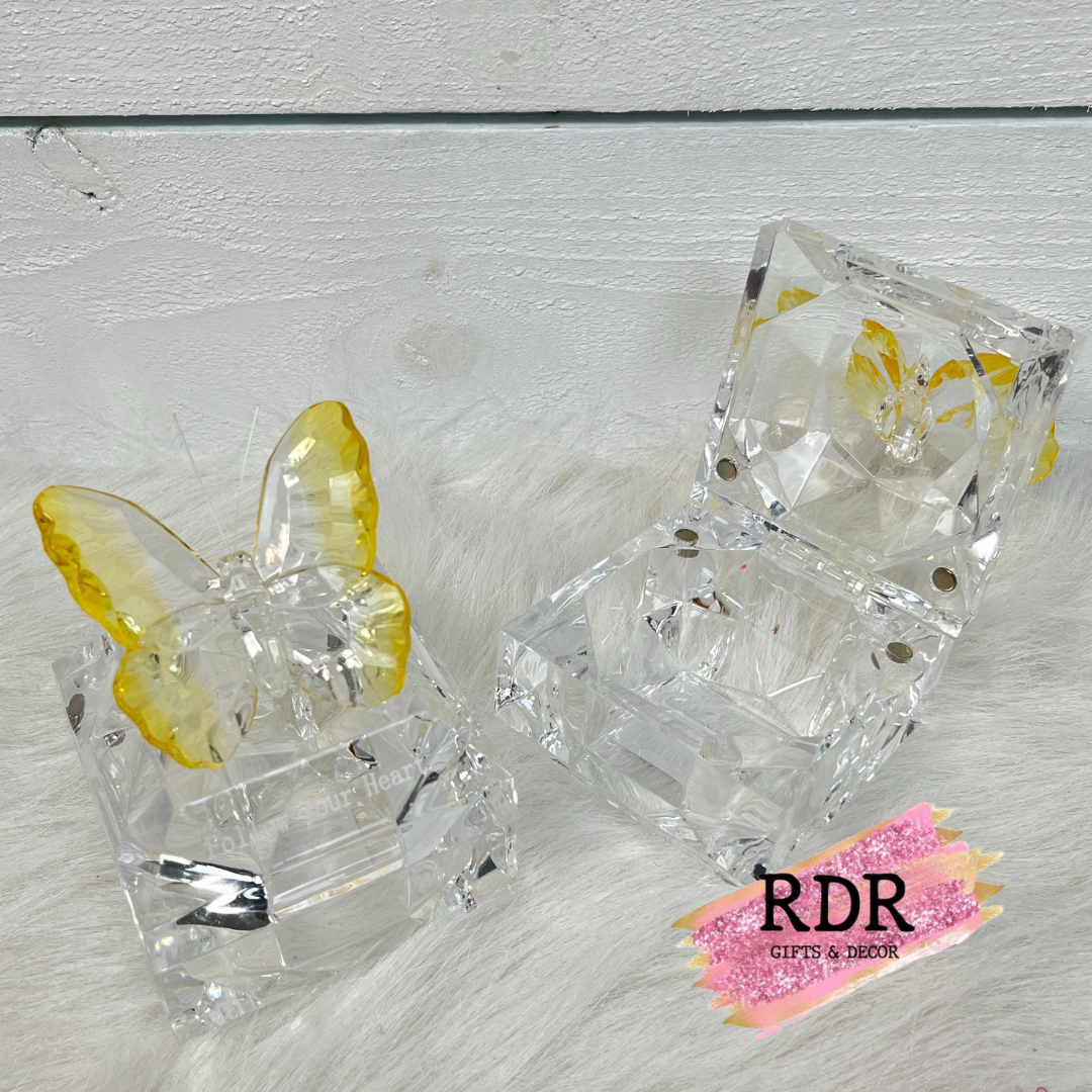 Clear Acrylic Jewelry/Trinket Box with Butterfly Design on Top