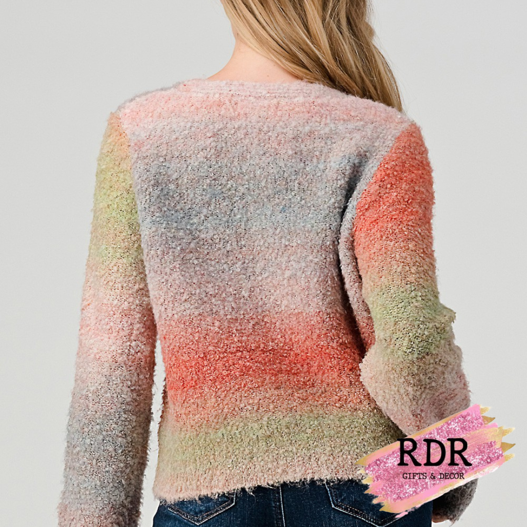 Aura Multicolored Yarn Cropped Sweater with Buttons