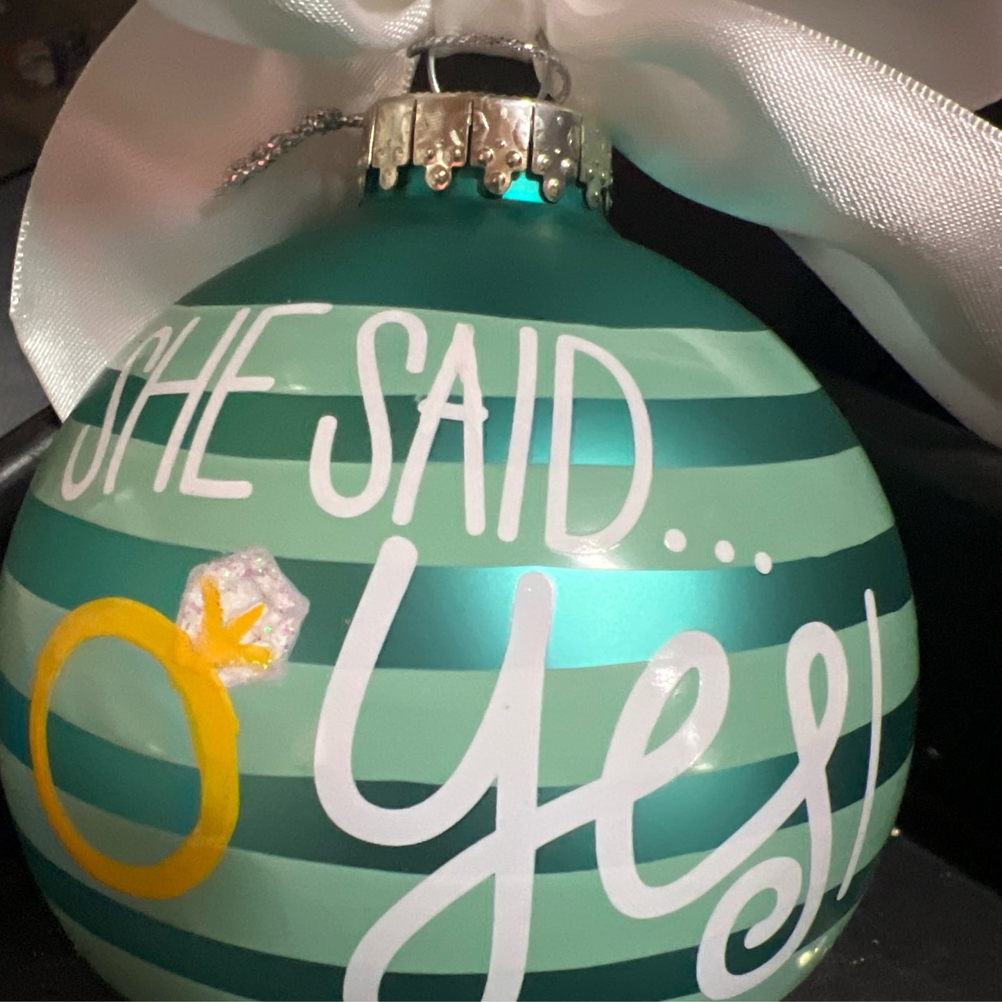 She Said Yes/Just Engaged Glass Ball Ornament