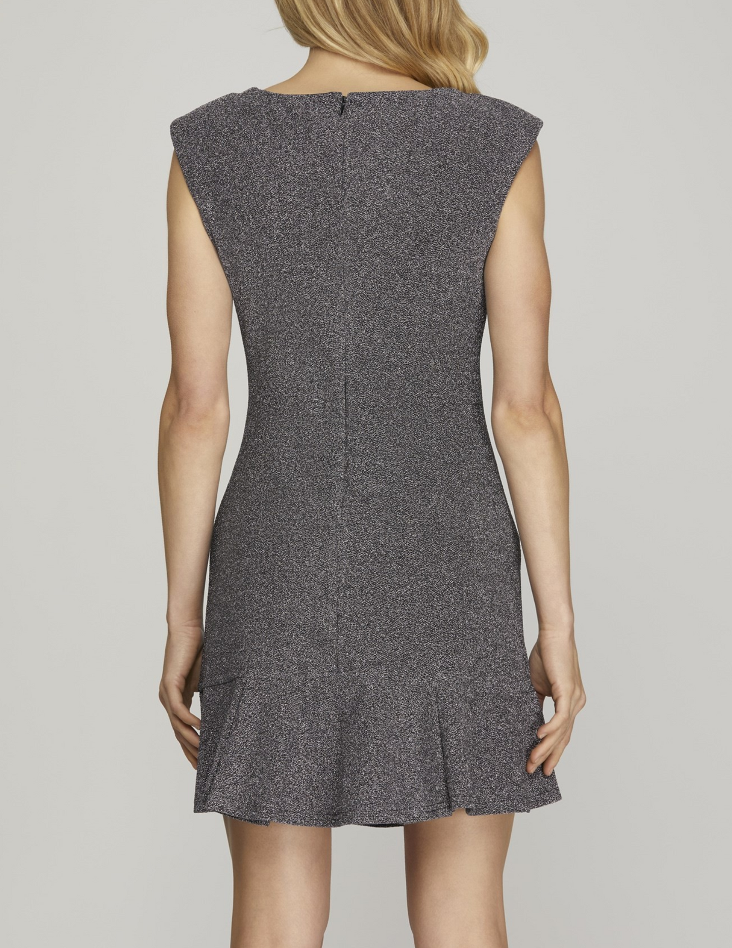 Sleeveless Stretched Metallic Mini Dress With Ruffle Hem