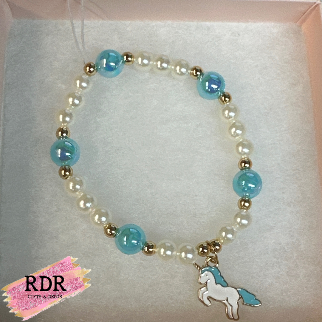 Enamel Unicorn with Blue Accents & Pearls Bracelet