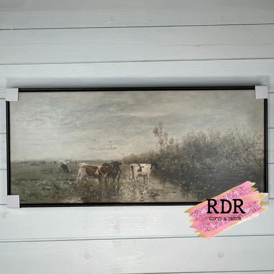 Cows In A Field Canvas Framed Wall Art